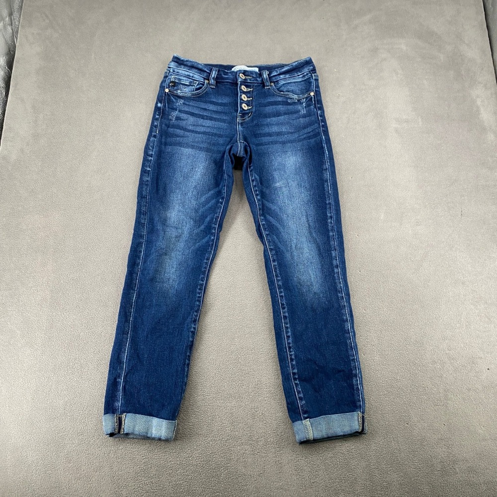 KanCan Maurices Dark Wash Button Fly Skinny Jeans Distressed 24 165915